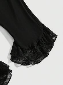 ROMWE Goth Women's Low Waist Drawstring Waist Lace Trim Bermuda Shorts - Black - View 4