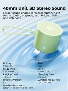 Teckwe Portable Wireless Speakers With Strap Easy To Carry, Wireless Waterproof Mini Speaker With Loud Stereo Sound, Longtime Playtime, Built-In Microphone - one-size - View 3