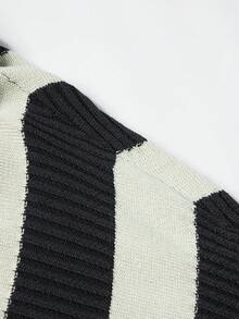 Manfinity Hypemode Men's Preppy Style Rib Knit Polo Top Black And White Stripe Short Sleeve Drop Shoulder Collar - Black - View 6