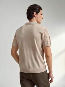 RONVEXI Camiseta de punto de manga corta con media cremallera, de unicolor y versátil, para hombre