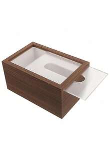 北欧风格木质纸巾盒，带亚克力盖，条纹图案，适用于家庭和餐厅，可用作餐巾纸盒、桌面收纳整理盒 - 棕色 - 查看 3