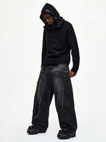 ROMWE MEN Street Life Men's Mysterious Pattern Embroidered Hooded Fringe Trim Knit Sweater - Black - View 6