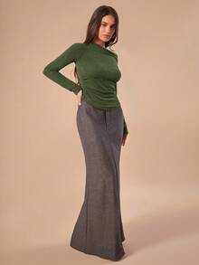 SHEIN Forever 21 F21 女士纯色简约优雅日常长袖修身T恤 - 綠色 - 查看 4