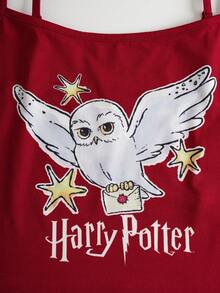 HARRY POTTER X SHEIN Women's Comfortable Owl Print Cami Top And Pants Pajama Set, Summer