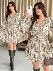 Vionelle Váy voan họa tiết da báo Pháp lãng mạn cỡ lớn, Xuân/Thu - Nhiều màu - Xem 8