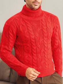 HIMLAND Men's Christmas Cable Knit Pullover Sweater Christmas Sweater For Men Couple Outfits Sets Men And Women Matching Outfits Red Sweater Christmas Clothes