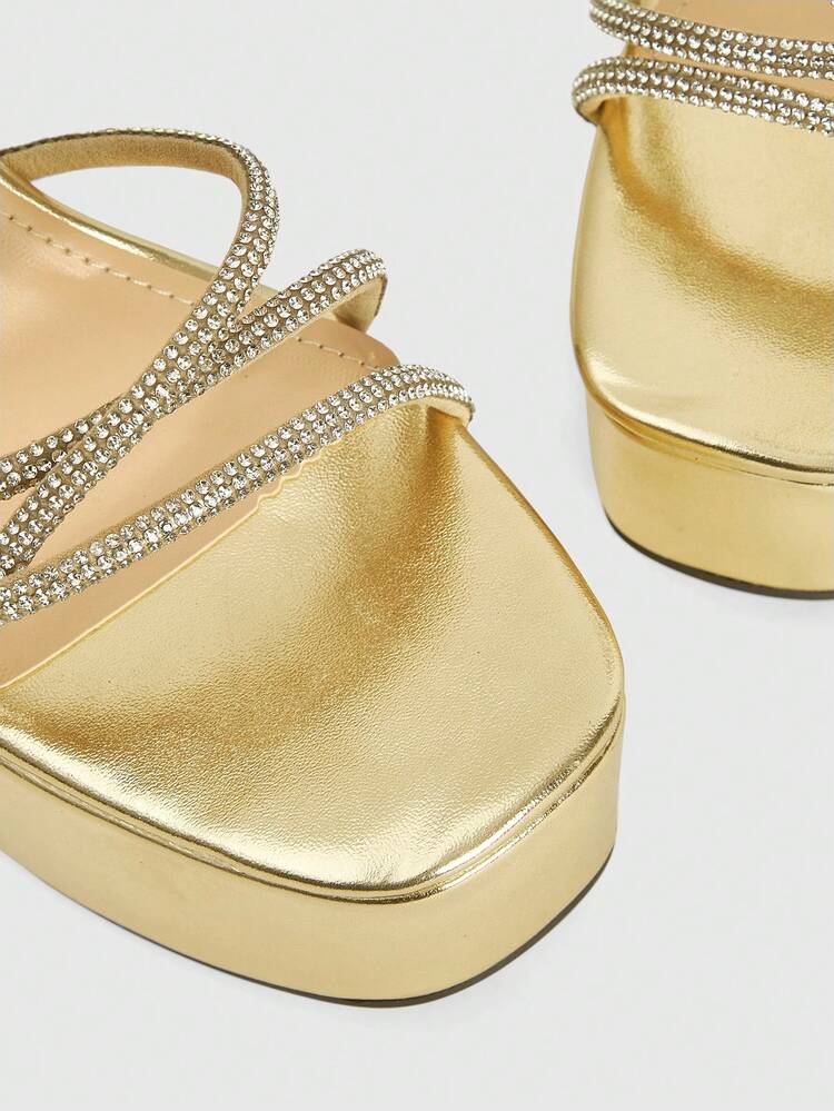 CUCCOO LuxiPop Women's Fashionable Elegant Party Rhinestone Decor Waterproof Platform Heeled Sandals For Christmas