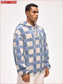 Rest Era Męska bluza z kapturem i długim rękawem z polaru w kratę, idealna na co dzień, jesień/zima - Wielokolorowe - Zobacz 3