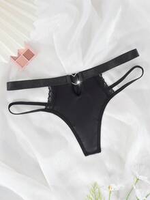 Women's Black Heart Buckle Elegant, Comfortable & Sexy Lace Splice Thong Panties Hollow Out Panties Strappy Panties Crotchless Thong - Black - View 5