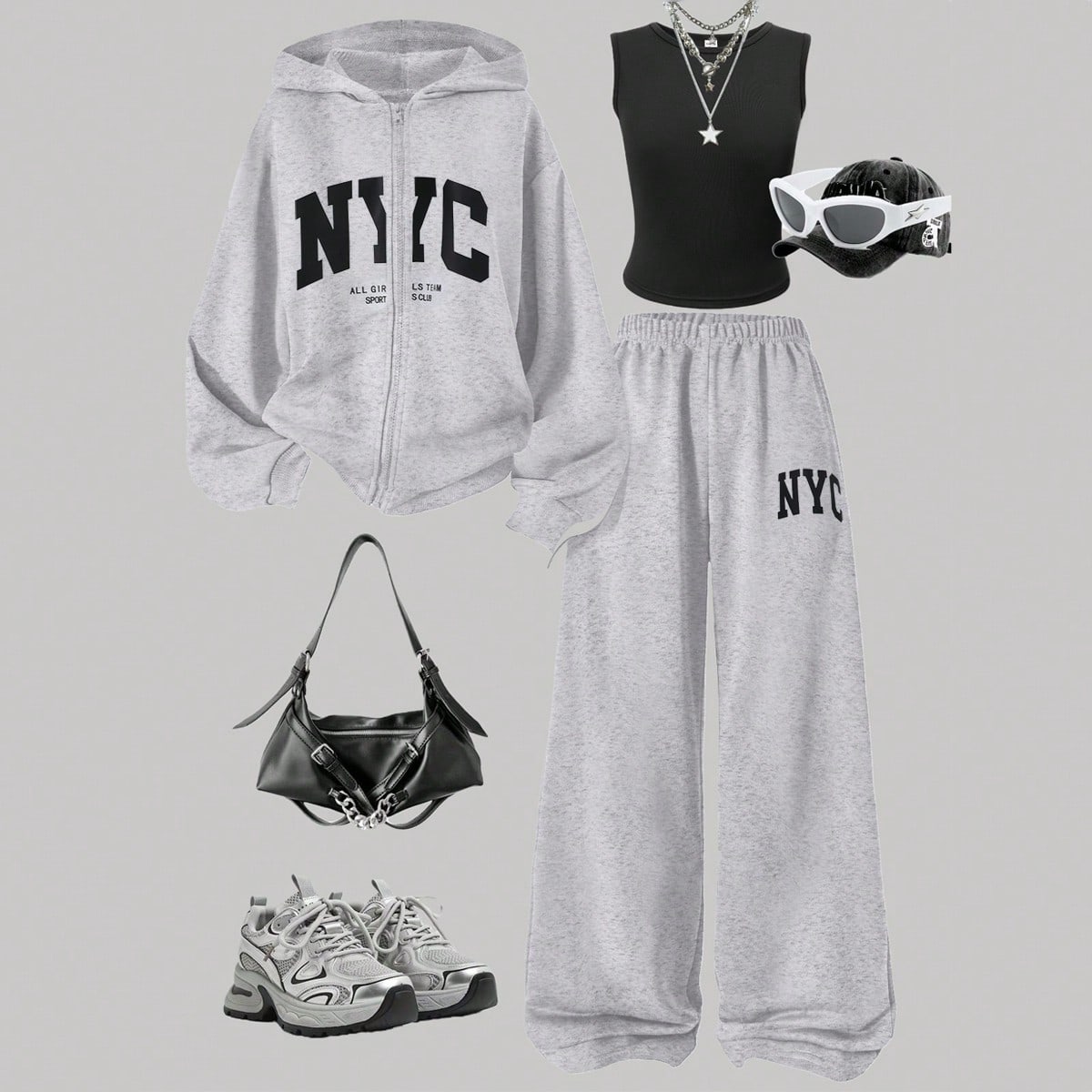 Set de 3 piezas: Chaqueta con capucha de manga larga versátil de moda para adolescentes, sudadera con cremallera y gráfico de letras de tela de punt