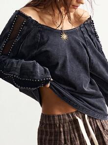 Bohemela Áo thun nữ cổ thuyền tay dài dệt kim màu trơn, rộng rãi, giặt được, thích hợp cho mùa đông, Giáng sinh, tiệc năm mới - màu đen - Xem 3