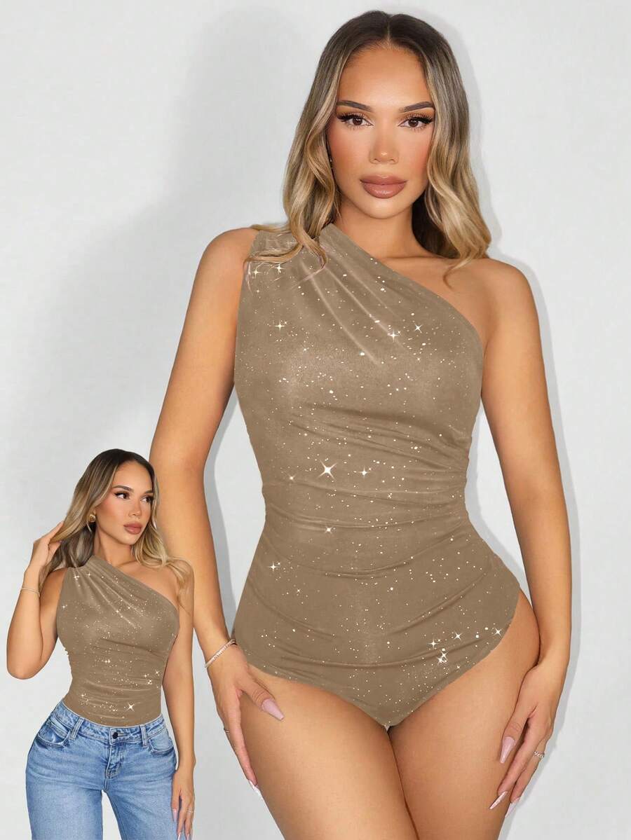 Zolique Body sin mangas con pliegues brillante - Caqui - Ver 1