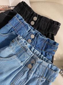 Elladie kids 3pcs Young Girl Light Blue, Dark Blue And Black Pocket Denim Shorts Set - Blue - View 3