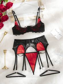 SHEIN 5pcs/Set Women's Lace Patchwork Underwire Sexy Lingerie Set - Multicolor - View 3