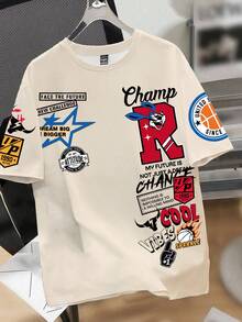 Manfinity Joysei 3件套男士休闲标语印花T恤，夏季 - 彩色 - 查看 4