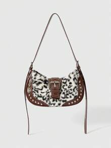 ROMWE Grunge Punk Women's Fashionable Vintage Leopard Print Patchwork Shoulder Bag - Brown - View 1