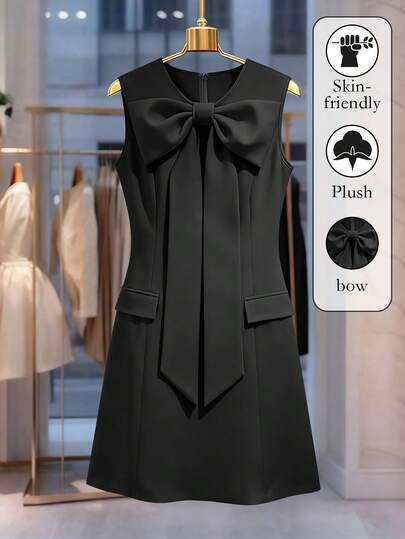 GlowEve CURVE 大码休闲优雅舒适蝴蝶结通勤中长款圆领连衣裙