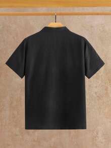 HIMLAND Men's Half-Zip Black Short Sleeve Shirt And White Pocket Casual Pants Set - Multicolor - View 4