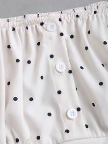 SHEIN Sweetro 女士杏色波点方领长袖衬衫，春秋季 - 杏色 - 查看 3