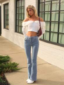 Sydney Algeri 秋冬露肩毛绒短款粉色夹克 - 白色 - 查看 3