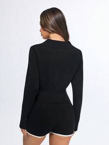 Eassivo Eassivo 短款修身长袖高领针织毛衣 - 黑色 - 查看 2