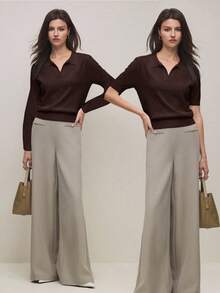 BizChic 2026 Spring/Summer New Asymmetrical Diamond Pattern Knitted Polo Neck Pullover Sweater For Women, 90s Teacher Chic Elegant Carnival Party British Retro College Style Back To School Music Festival Urban Commute - Brown - View 7