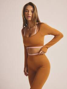 Aralina Stretch Performance Knit Long Sleeve Cropped Top High Waist Sculpting Leggings Matching Workout Sets Women Spring Clothes Women Set - Multicolor - View 8