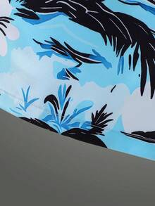 青少年男孩深色系印花舒适运动短裤 - 藍色 - 查看 7