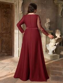 Aureia Plus Size Burgundy,Winter,Elegant,Formal,Dinner,Evening Luxury Sequin Patchwork Satin Ruffle Hem A-Line Maxi Evening Gown Military Green - Burgundy - View 2