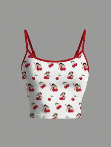 Betty Boop x SHEIN 女士卡通人物图案休闲时尚吊带背心 - 白色 - 查看 1