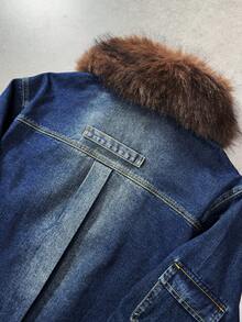 ROMWE MEN Men's Retro Style Fur Collar Long Sleeve Denim Jacket - Blue - View 4