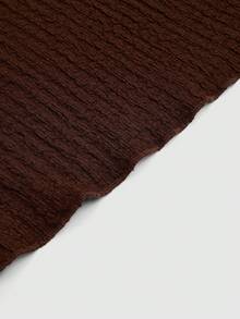 Sweetra Plus Size Solid Color Textured Contrast Lace A-Line Dress, Women Spring/Autumn - Coffee Brown - View 3