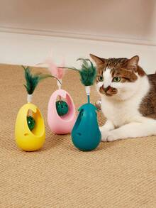 PETSIN 1pc Feather Tumbler Meow Heart Treasure Scratch Resistant Pear Shaped Catnip Ball Cat Soothing Toy - Multicolor - View 1