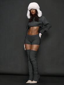 MUSERA Bộ áo len nữ đồng bộ, thích hợp cho tiệc tối, thanh lịch, đón năm mới, lễ hội, kỳ nghỉ, mùa xuân. - Màu xám đen - Xem 5