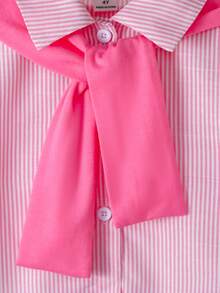 Genkimix Kids Young Girls Fashionable Pink Shirt With Shawl Collar Long Sleeve Blouse, Suitable For Daily Outings And Parties - Pink - View 6