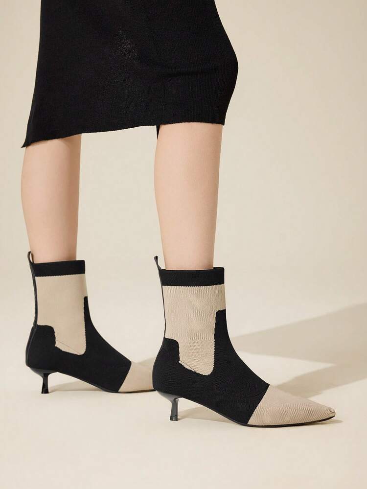 CUCCOO BASICS Women's Fashion Commuter Color Block Pointed Toe High Heel Ankle Boots For Christmas