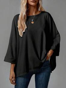 EMERY ROSE Plus Size Casual Solid Color Batwing Sleeve T-Shirt, Autumn Fall Tops Women 3 Packs Tops Shirt Packs For Women Plus Size Oversized Shirts/Winter Plus Size Blouses - Multicolor - View 7