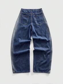 ROMWE MEN Grunge Punk Men's Contrast Color Pocket Wide Leg Loose Casual Jeans - Blue - View 5