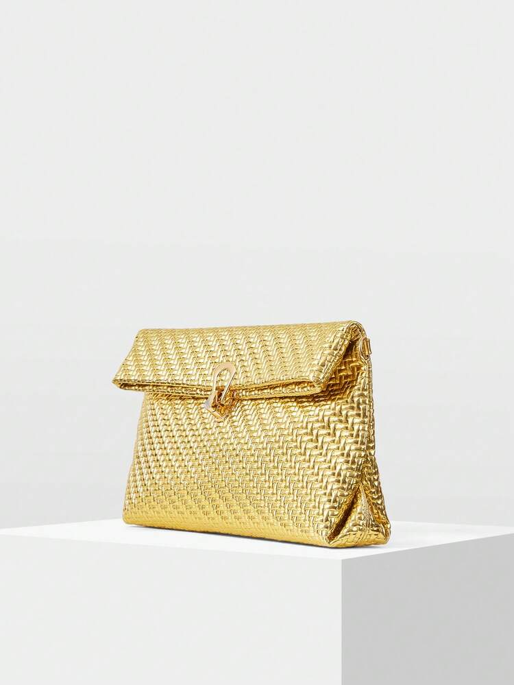 BOLSA ENVELOPE FEMININA ELEGANTE E DA MODA, FEITA DE MATERIAL TRANÇADO ESTAMPADO, COM FECHADURA DE HARDWARE REQUINTADA, ADEQUADA PARA TRANSPORTE DIÁRIO, COMPRAS, ANO NOVO