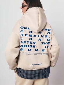 SURIMA Apricot Knitted Hooded Sweatshirt And Pants Set Casual Long Sleeve Drop Shoulder Rib Knit Two-Piece Outfit - Apricot - View 1