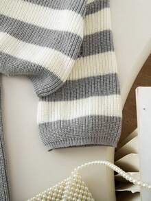 女童黑白条纹加厚针织毛衣和打底裤两件套，秋冬季