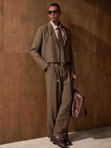 AKNOTIC 男士立领长袖西装外套和裤子休闲套装，婚礼 - 卡其色 - 查看 4