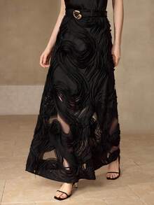 MOTF PREMIUM WOMEN'S TEXTURED DESIGN LONG SKIRT, AUTUMN/WINTER - Black - View 5