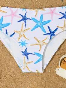 Conjunto de bikini para niñas preadolescentes, traje de baño de 2 piezas con tirantes cruzados y estampado de estrella de mar, adecuado para la playa y fiestas en la piscina - Celeste - Ver 6