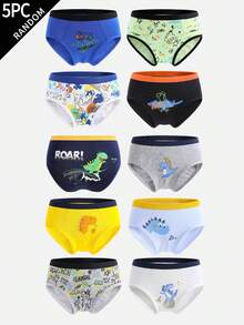 男童三角内裤 - 五条装，随机款式，恐龙图案，颜色随机，舒适弹力腰带，加固缝线，速干，适合日常休闲、睡眠、上学、运动、旅行等各种场合，四季皆宜，2026 年假日必备，趣味卡通图案
