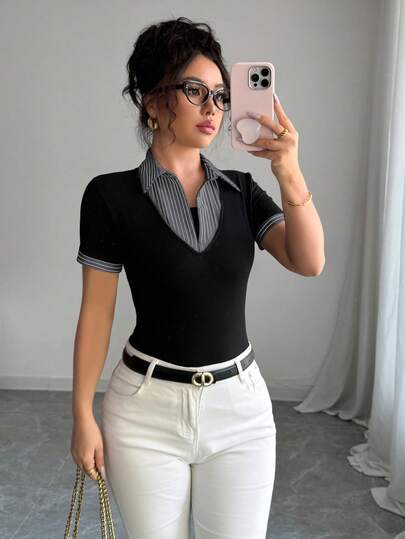 Elenzga Camiseta de estilo vintage digno de mujer, 2 en 1 para uso casual en la oficina, adecuada para la temporada de regreso a la escuela