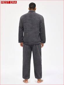 EasyFave Men's Solid Color Minimalist Long Sleeve Loungewear Set - Grey - View 2