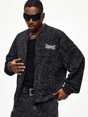 Goth Giacca cardigan da uomo con collo alto in pile