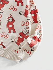 ROMWE MEN Teletubbies X ROMWE Herren Lässig Pullover mit Cartoon Muster, Rundhalsausschnitt, Herbst/Winter - Aprikosenfarben - Übersicht 4