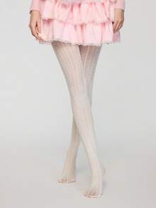 ROMWE Goth 1pair Women's Black Hollow Out Fishnet Stockings, All Seasons - milky white - View 3